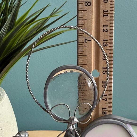 Vtg Stained Glass Angel Harp Halo Iridescent on Base Hand Crafted Jean Richards - Picture 10 of 12